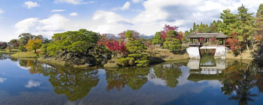 Shugakuin Imperial Villa mural with serene gardens and Kyoto hills, perfect for indoor and outdoor spaces.