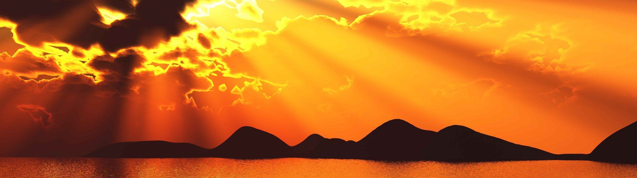 Sunset mural with sunbeams over an island, ideal for enhancing indoor and outdoor spaces.