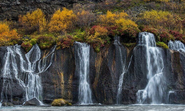 Wall mural of Hraunfossar waterfalls in Iceland, ideal for adding nature's beauty to any space.