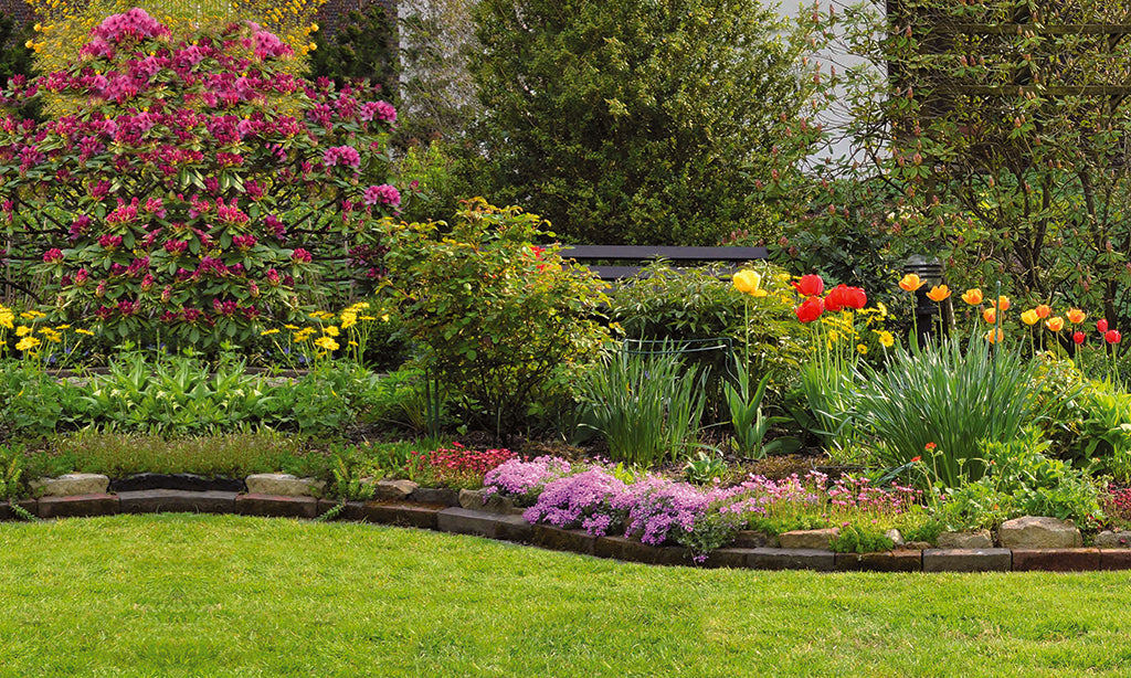 Garden and floral wall mural featuring vibrant flowers and greenery